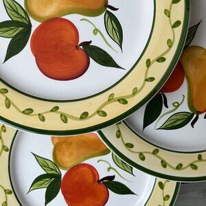 Stoneage Handpaint Peramela Carleen Gaby 3 Dinner Plates Stoneware Fruit Motif